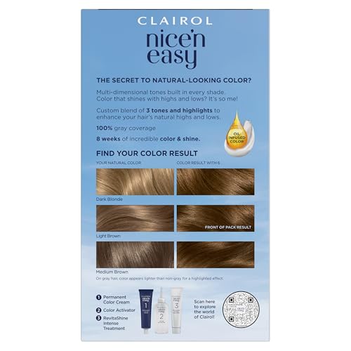 Clairol Nice'n Easy 6 Light Brown swatches showing natural dimension