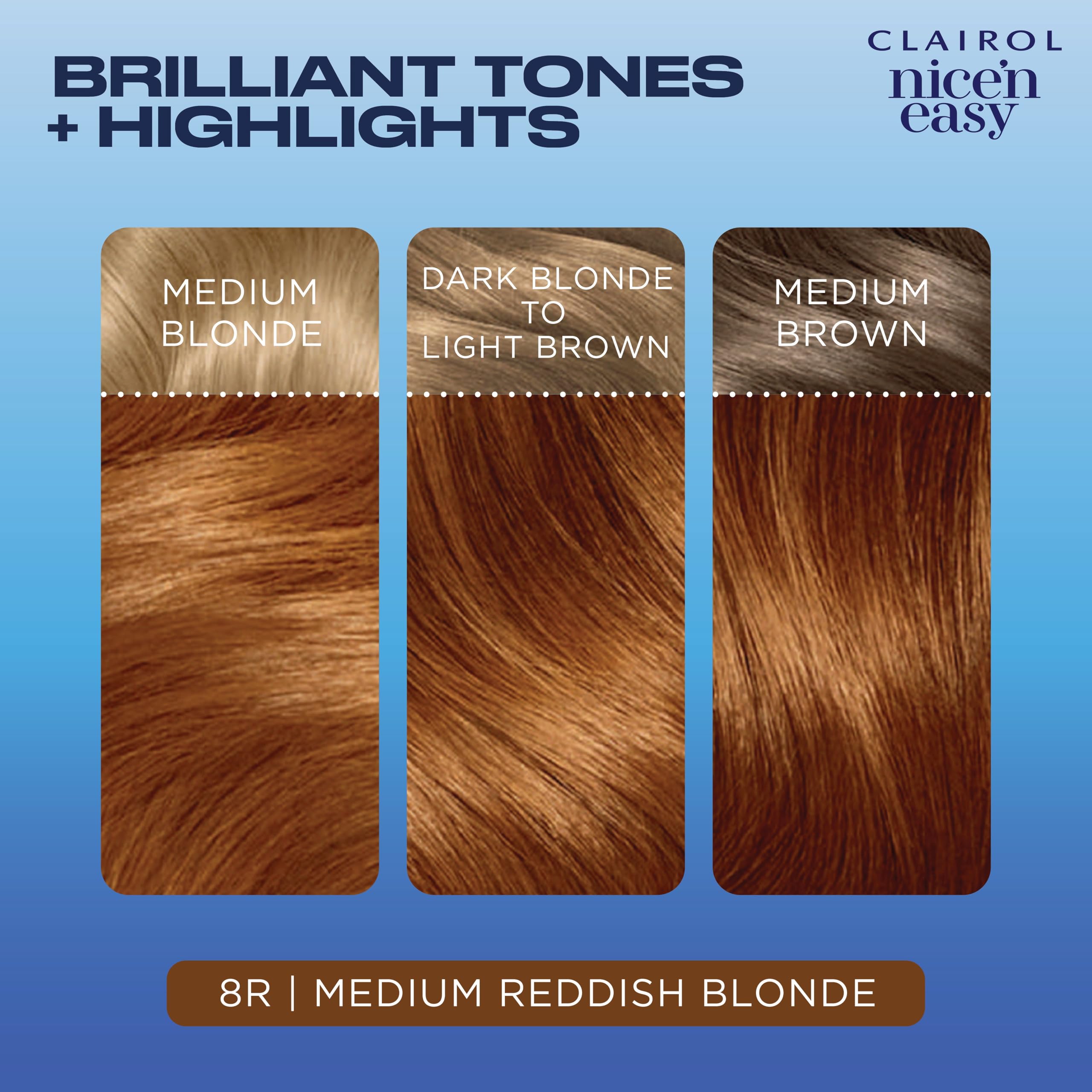 Clairol Nice'n Easy 8R application gloves protecting hands during color.