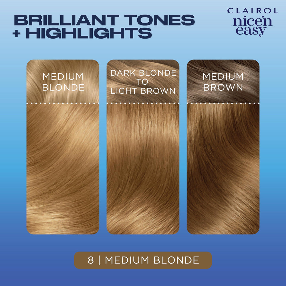 Clairol Nice'n Easy application gloves show ready-to-use kit components.