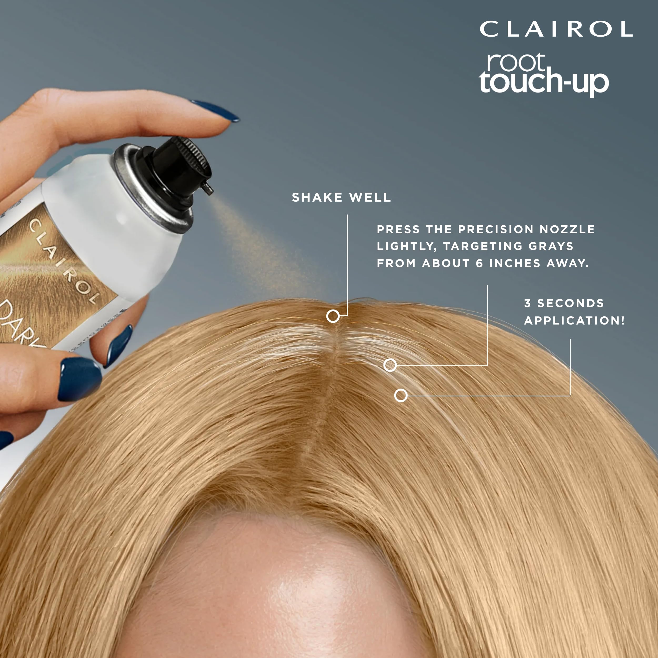 Clairol oil-free, ammonia-free, peroxide-free spray for quick-drying color.