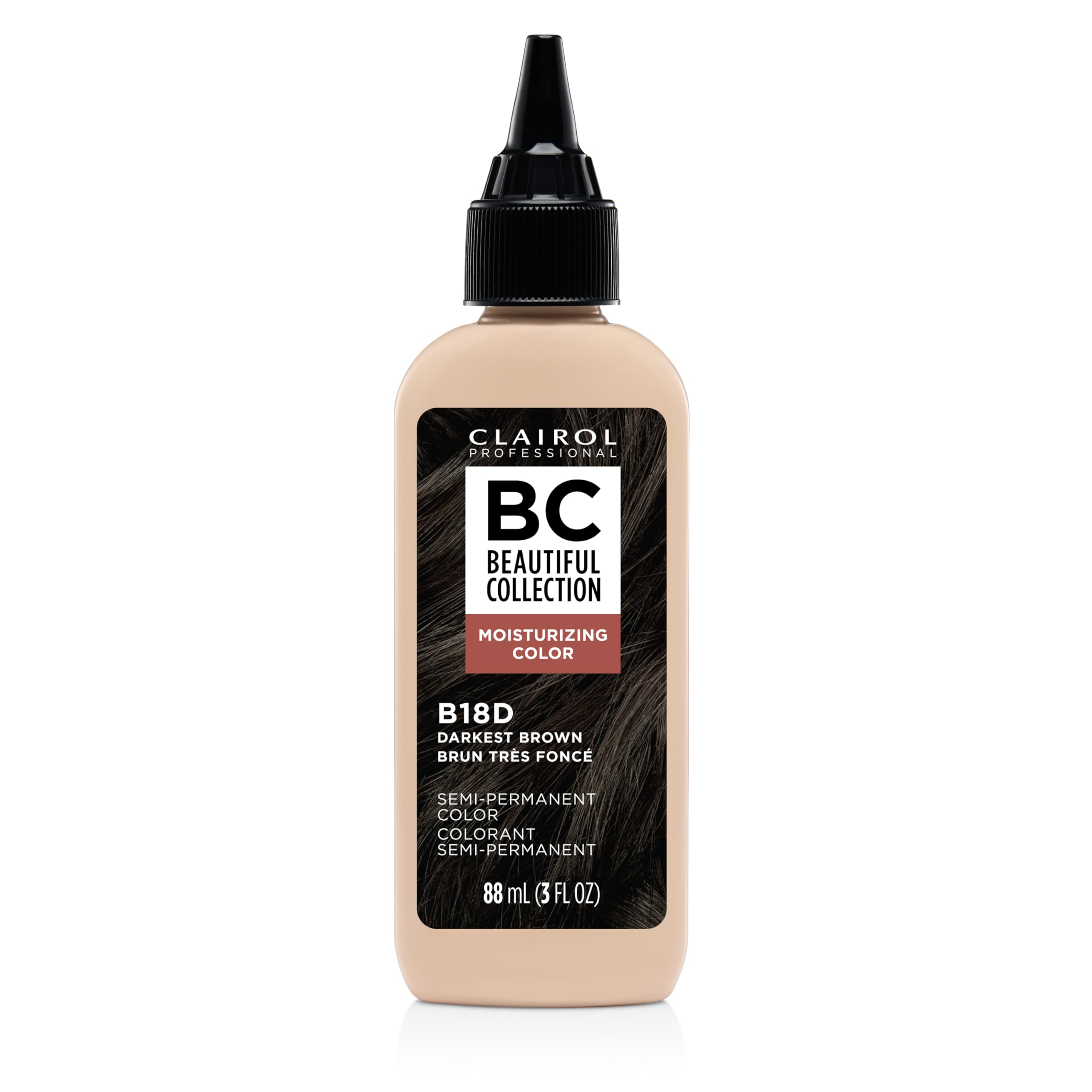 Clairol Professional Beautiful Collection 18D bottle showcasing darkest brown shade and natural glow.