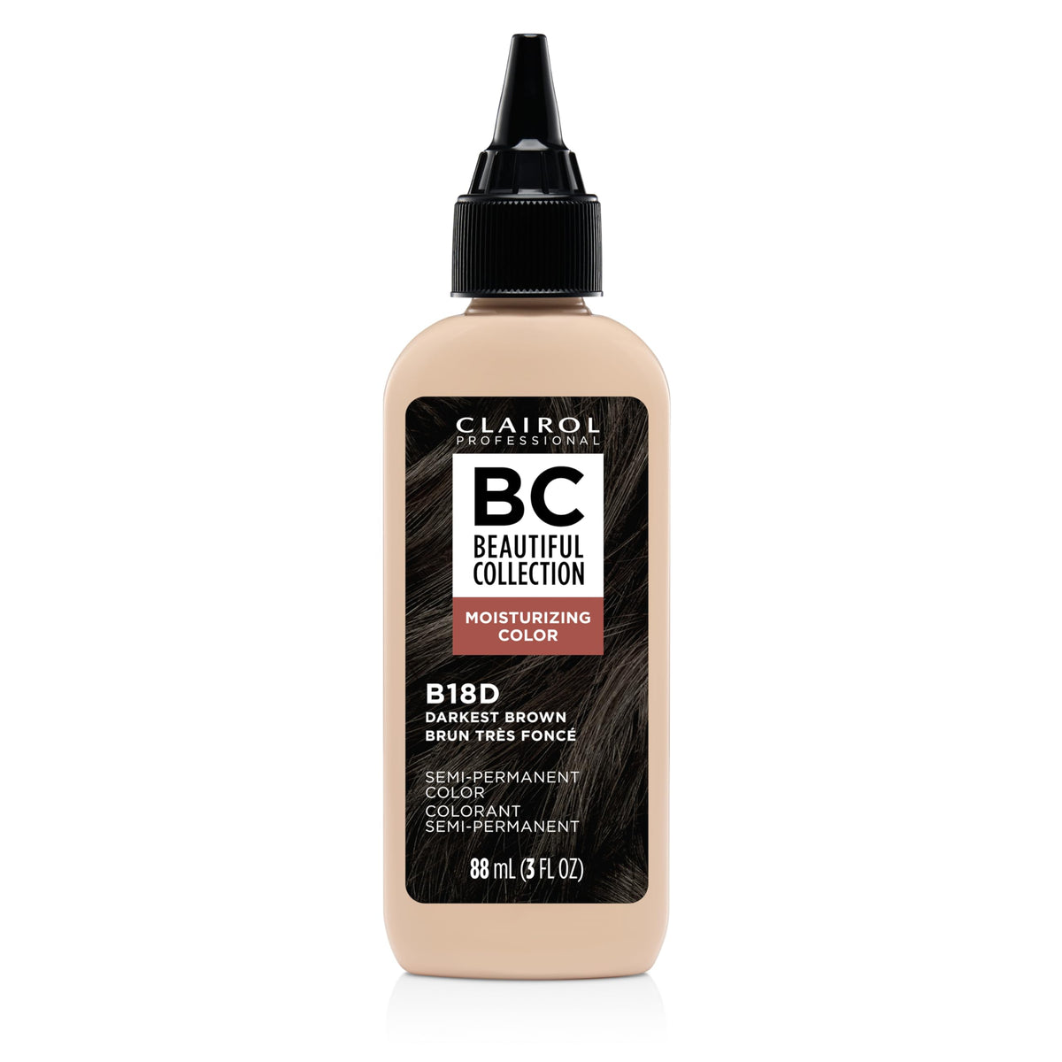 Clairol Professional Beautiful Collection 18D bottle showcasing darkest brown shade and natural glow.