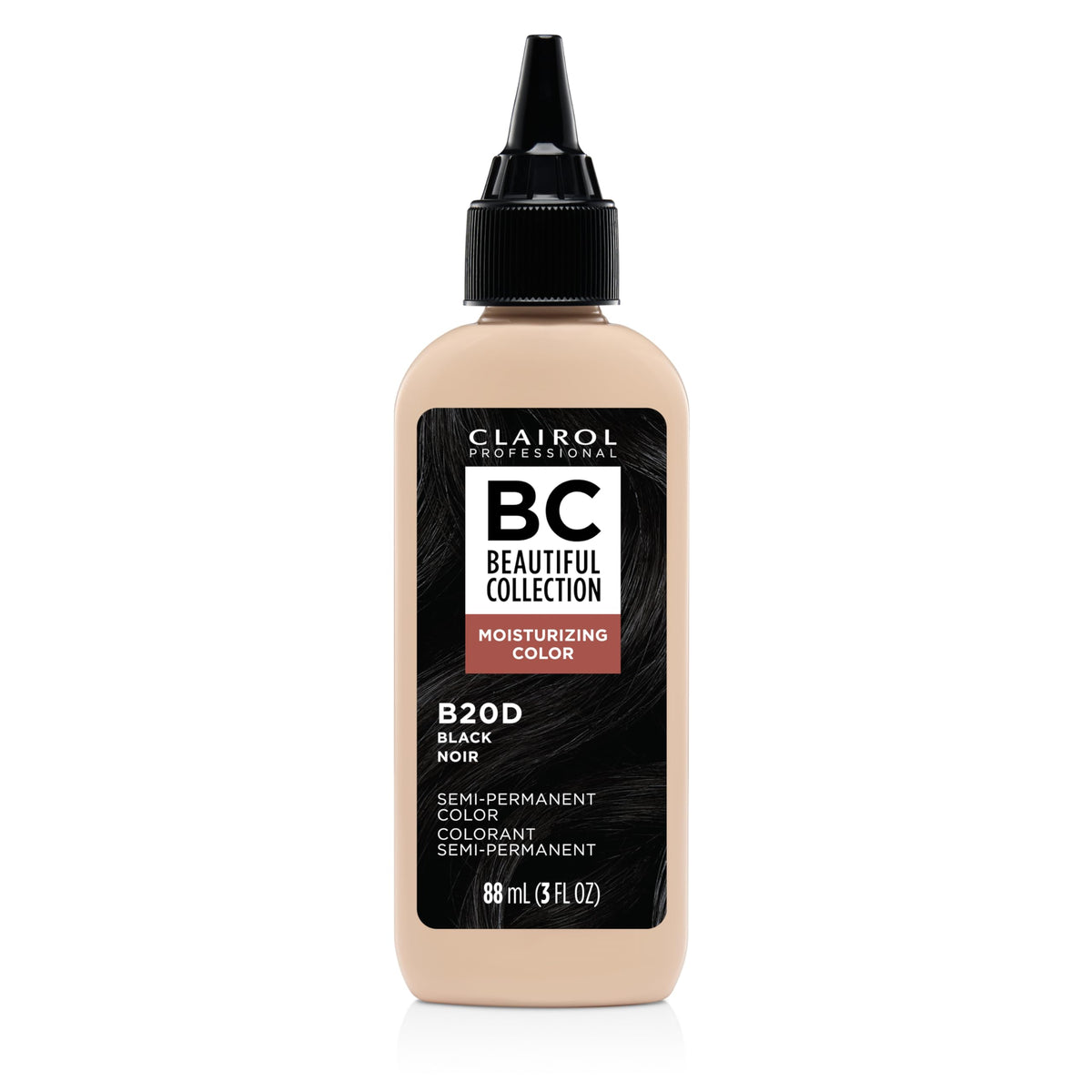Clairol Professional Beautiful Collection 20D Black bottle closeup highlighting vibrant semi-permanent color