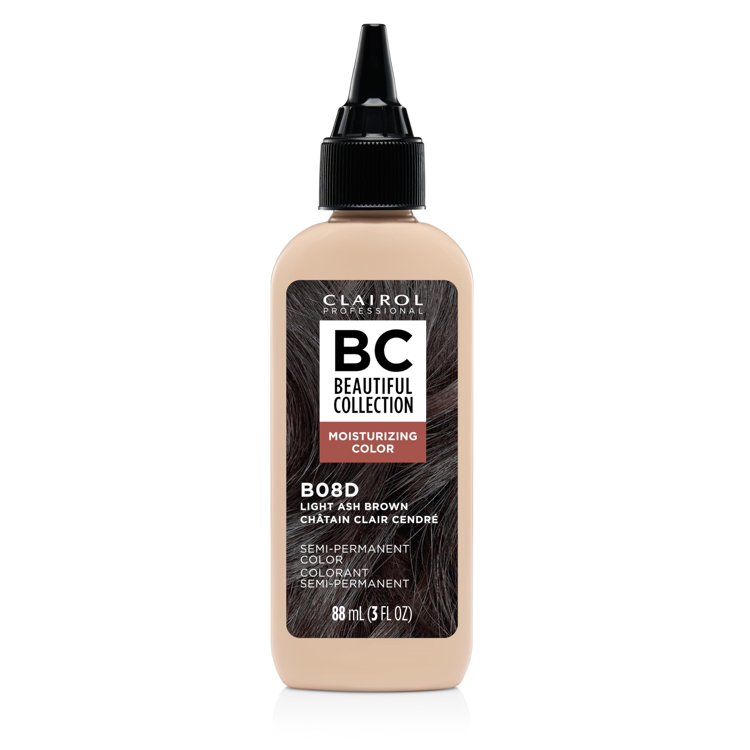 Clairol Professional Beautiful Collection 8D light ash brown bottle for at-home color application.