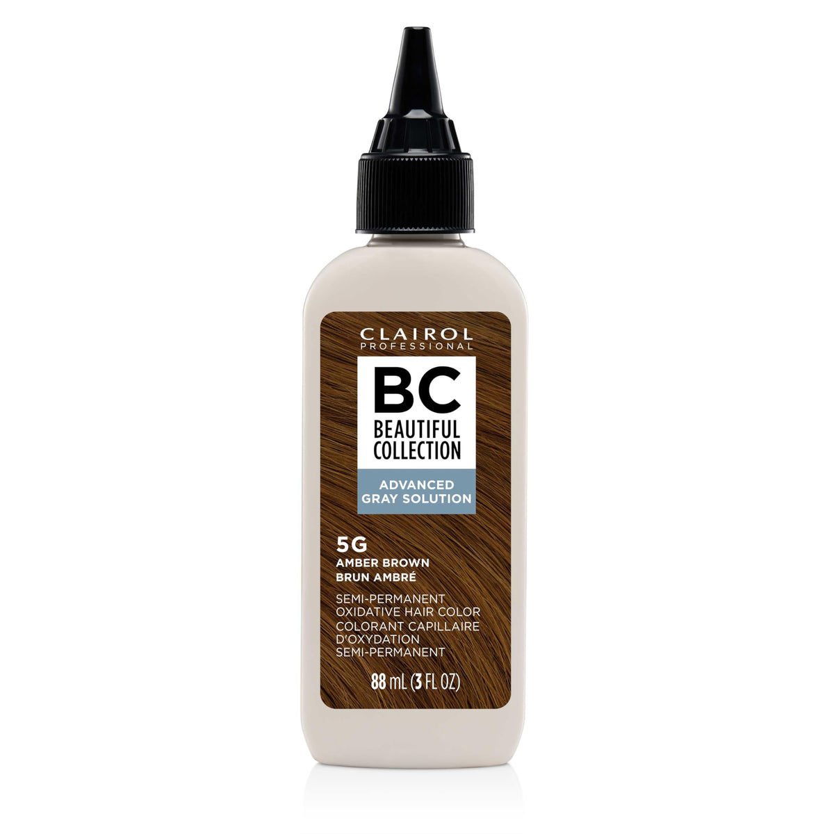 Clairol Professional Beautiful Collection Advanced Gray Solution amber brown bottle for zero damage gray coverage.