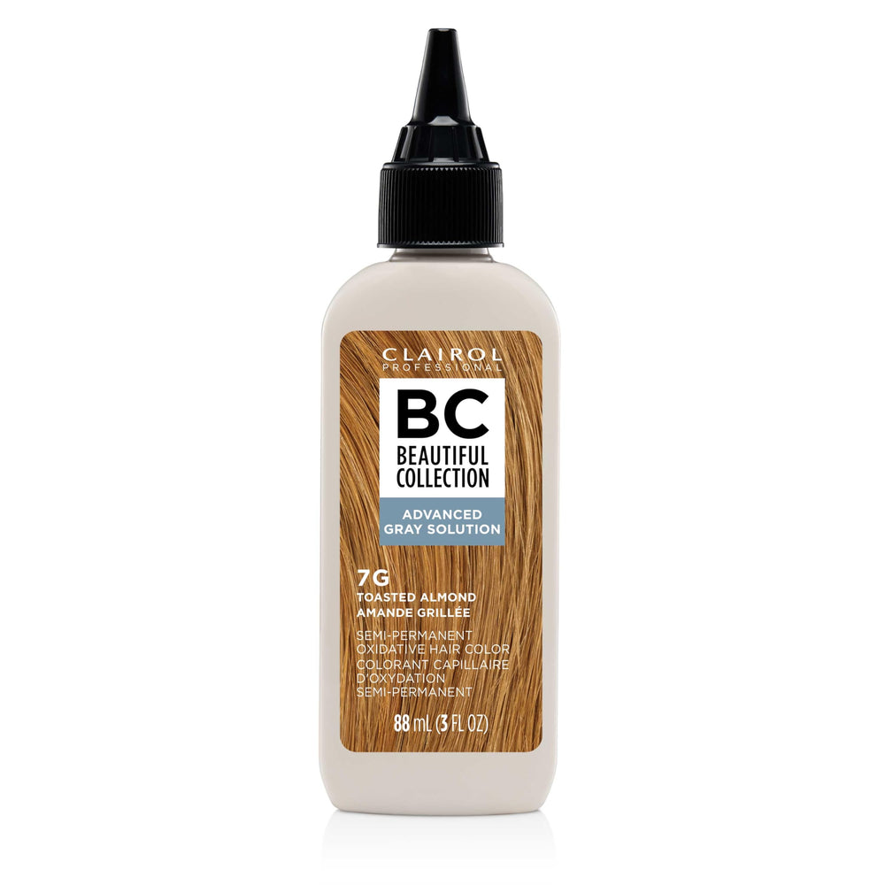 Clairol Professional Beautiful Collection Advanced Gray Solution toasted almond bottle for zero damage color.