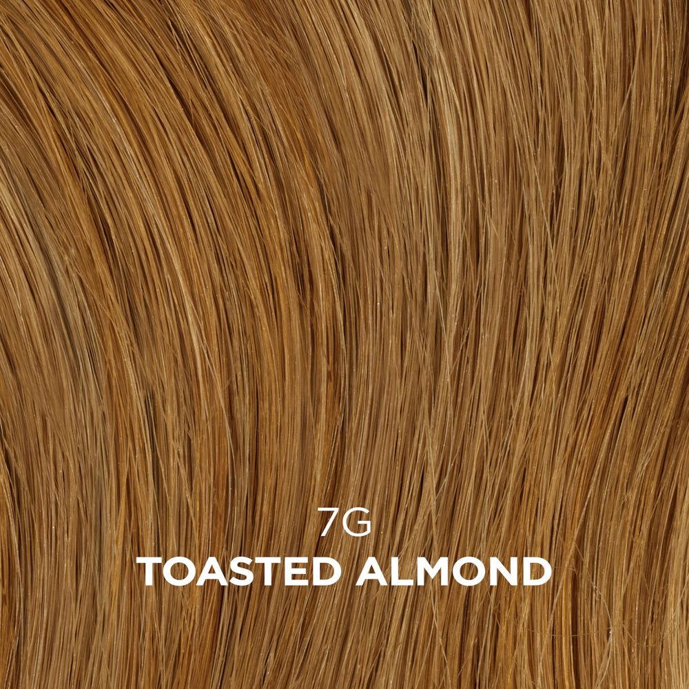 Toasted almond shade swatches demonstrating gray blending with Clairol Professional Beautiful Collection.