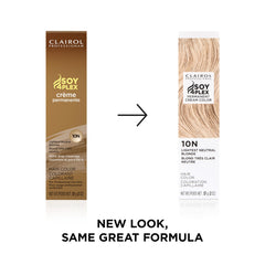 Box image for Clairol Professional Crème Permanente 10N shows packaging variations and shade options.