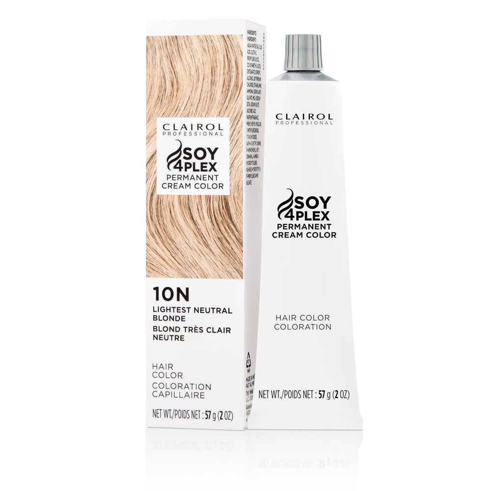 Clairol Professional Crème Permanente 10N tube with creamy formula for even neutral-blonde results.