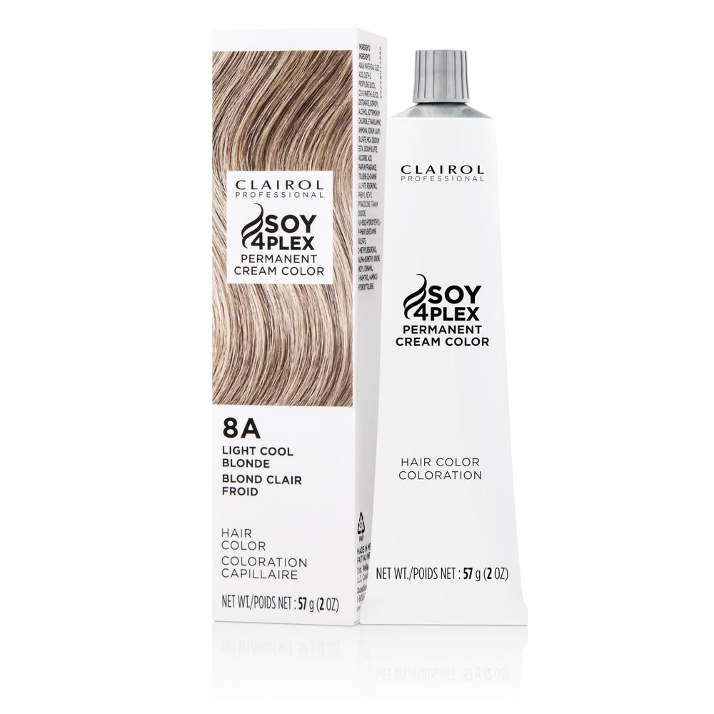 Clairol Professional Crème Permanente 8A shade swatch for a cool blonde look.