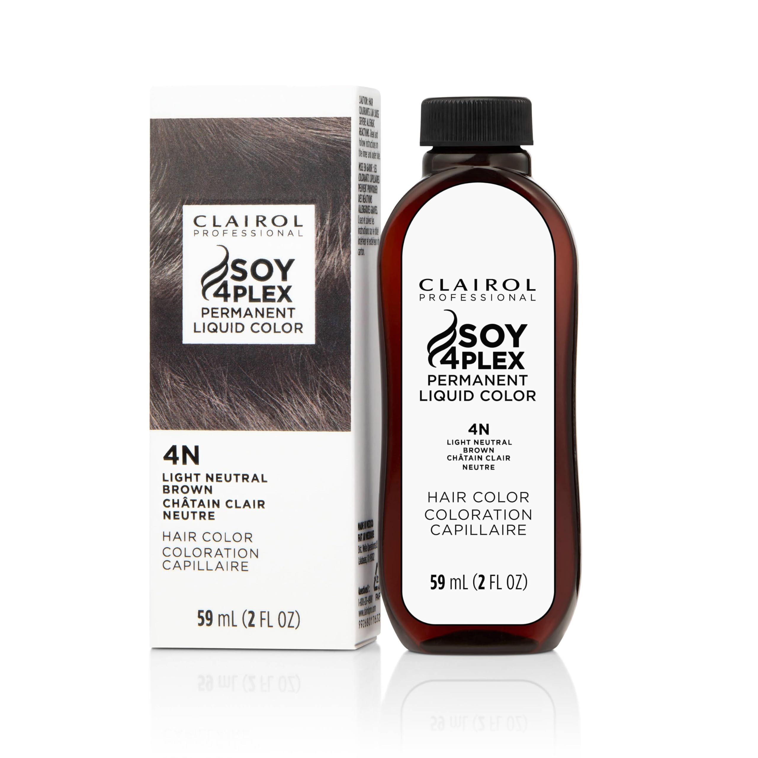 Clairol Professional Liquicolor 4N bottle showing conditioning-rich color.