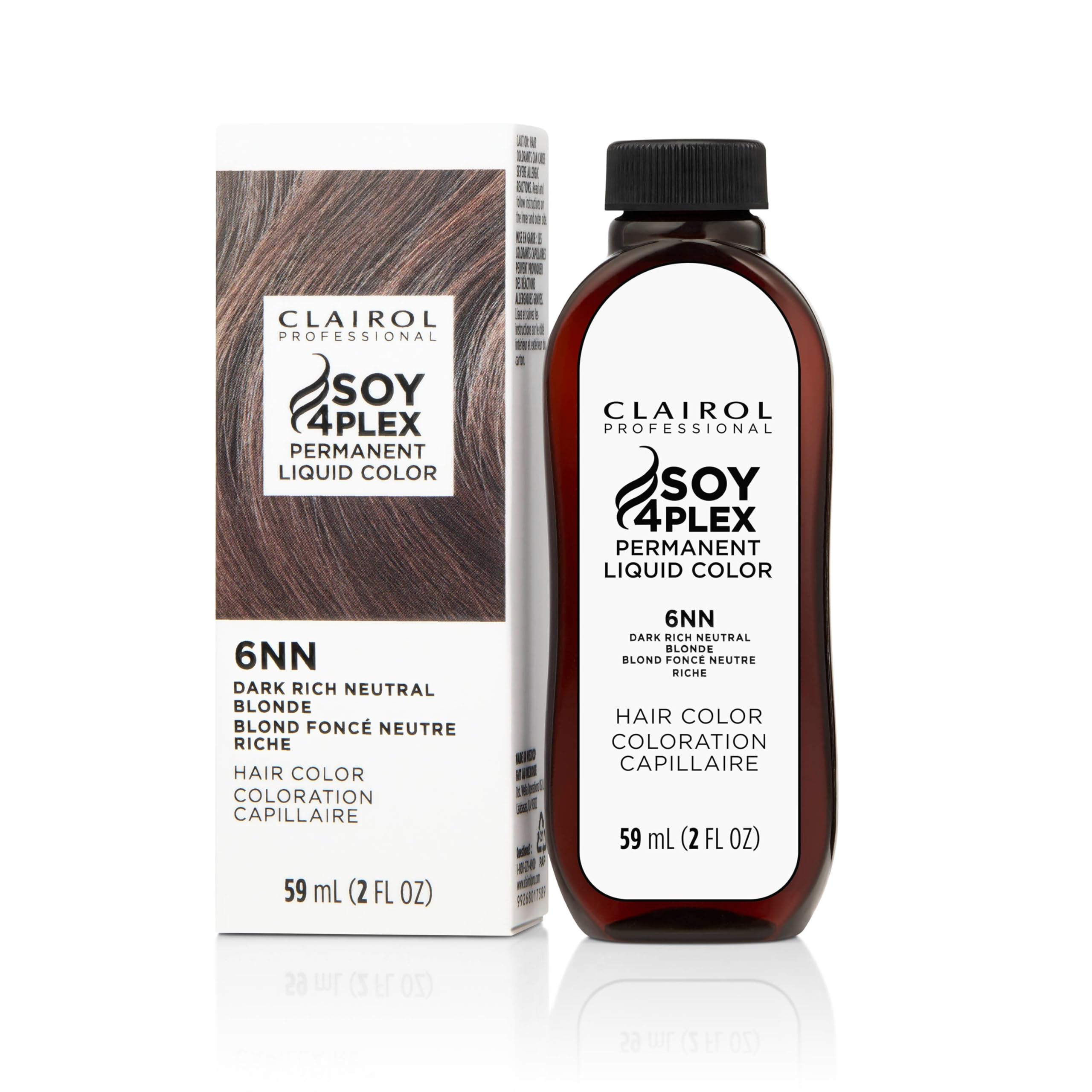 Clairol Professional Liquicolor 6NN bottle for 100% gray coverage in deep neutral blonde.