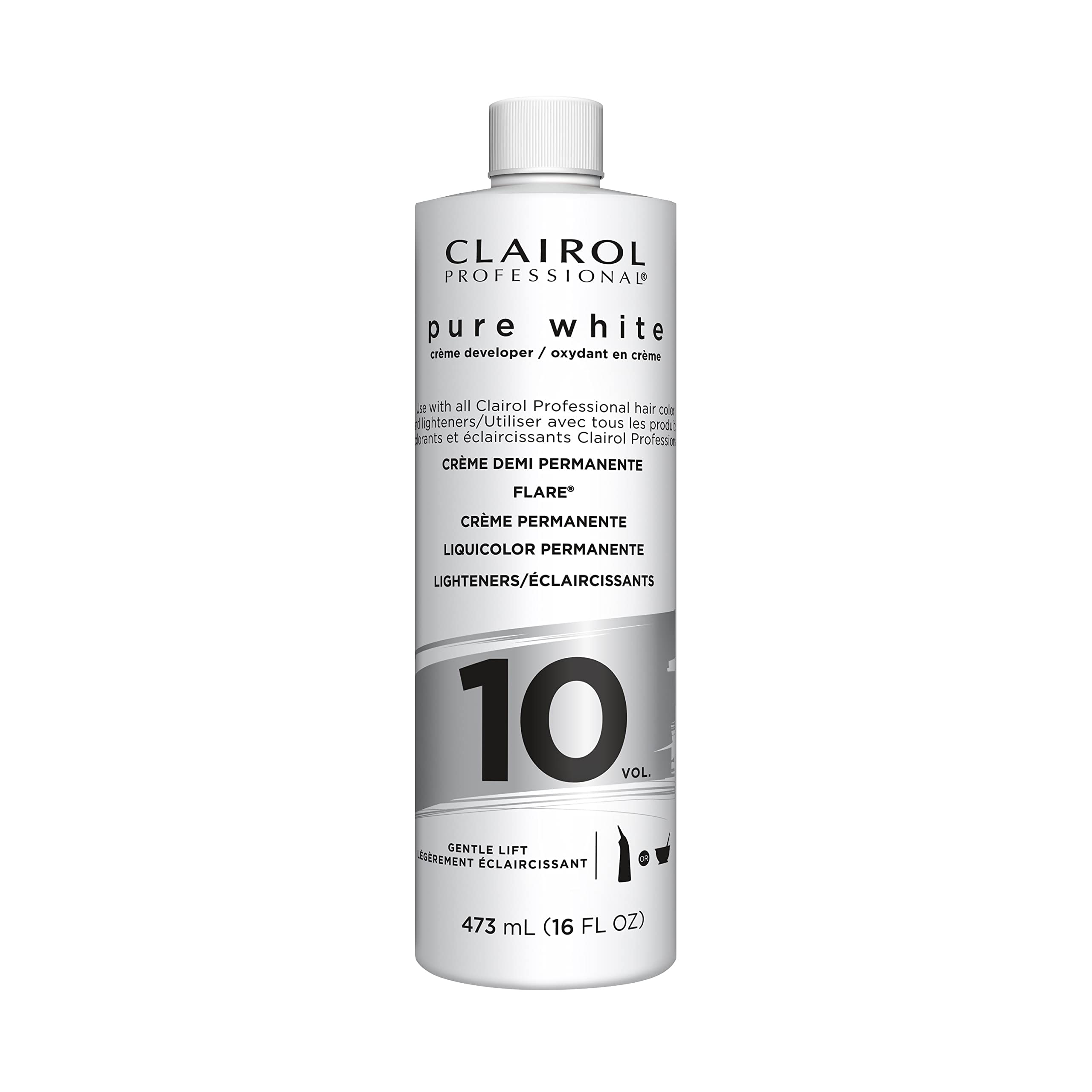 Clairol Professional Pure White 10 Volume Creme Developer bottle for smooth mixing