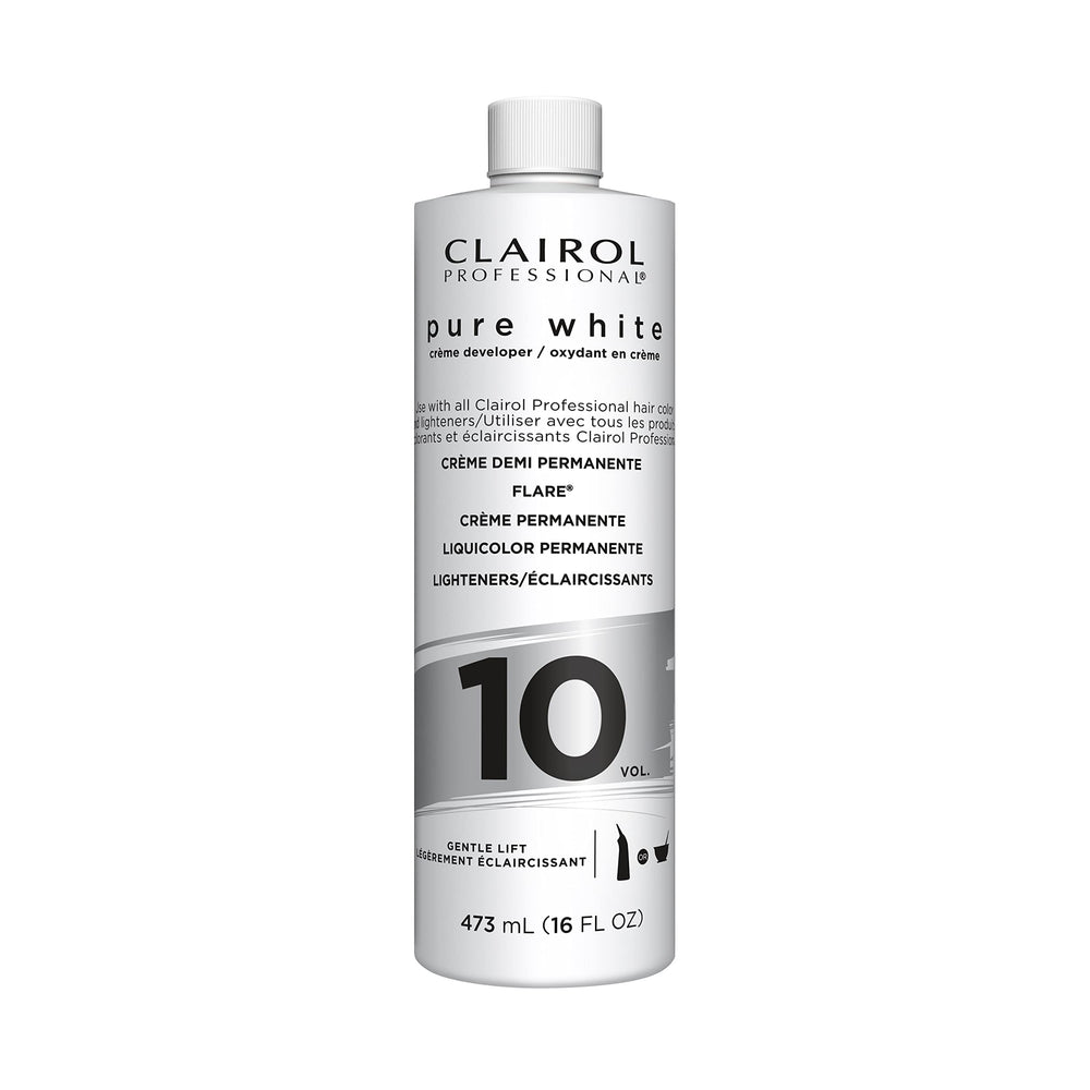 Clairol Professional Pure White 10 Volume Creme Developer bottle for smooth mixing
