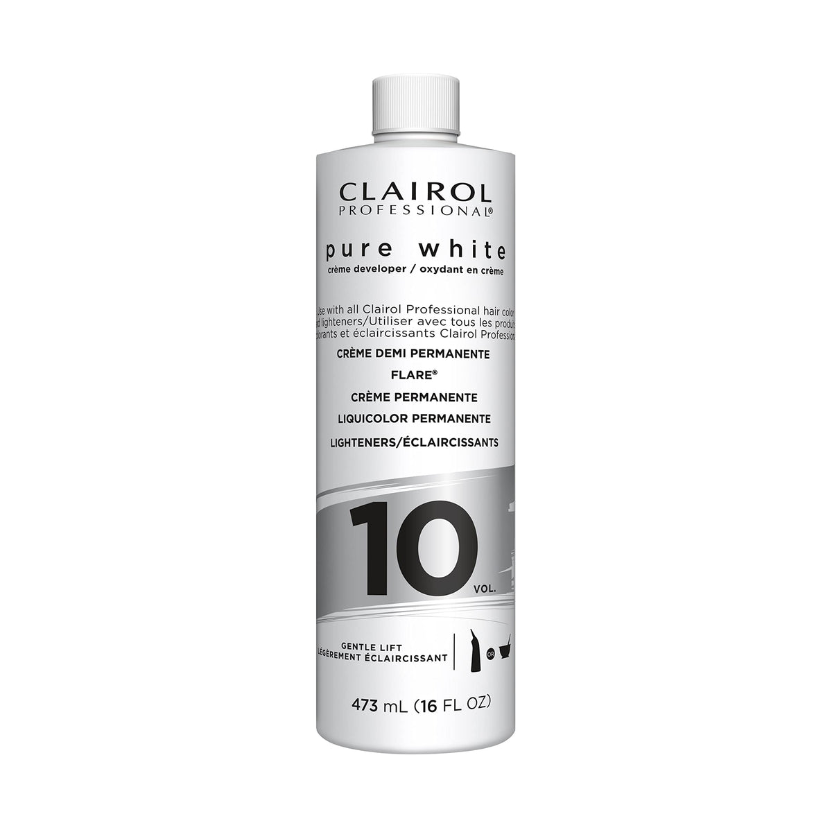 Clairol Professional Pure White 10 Volume Creme Developer bottle for smooth mixing