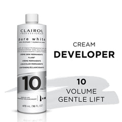 Pure White 10 Volume Creme Developer label close-up showing consistent formula