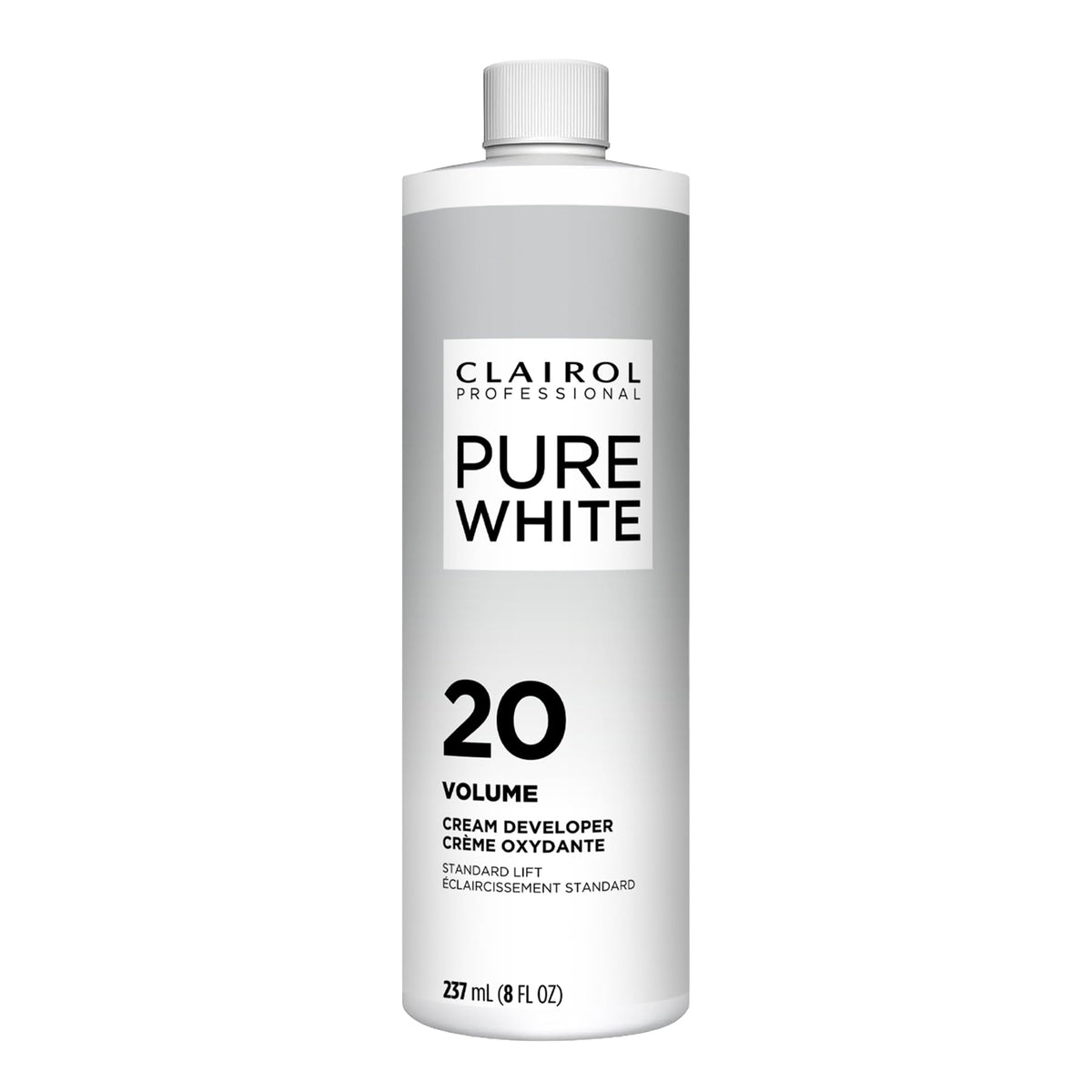 Clairol Professional Pure White 20 Volume Creme Developer bottle for consistent bowl-and-brush mixing