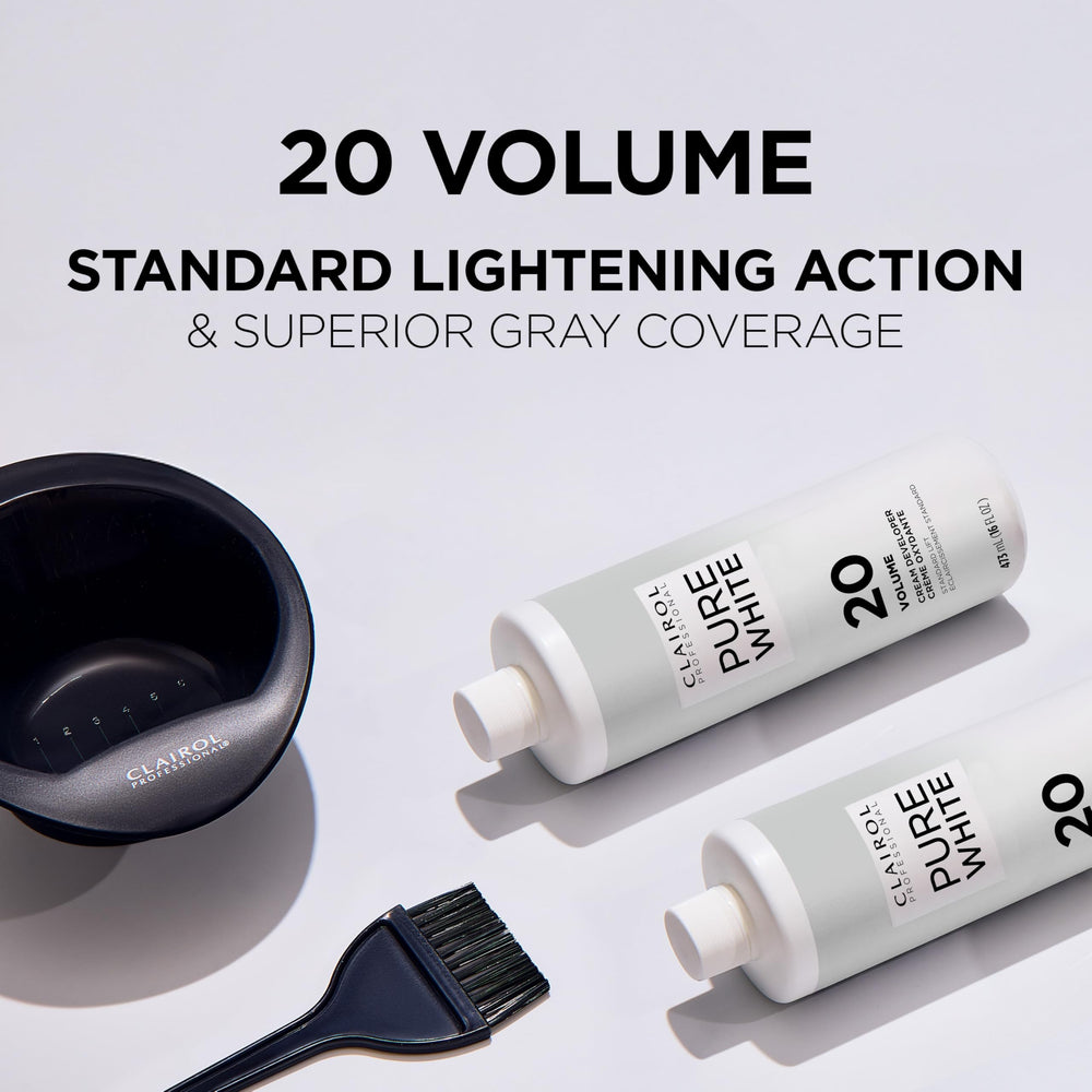 Clairol Professional Pure White 20 Volume Creme Developer supports gray coverage