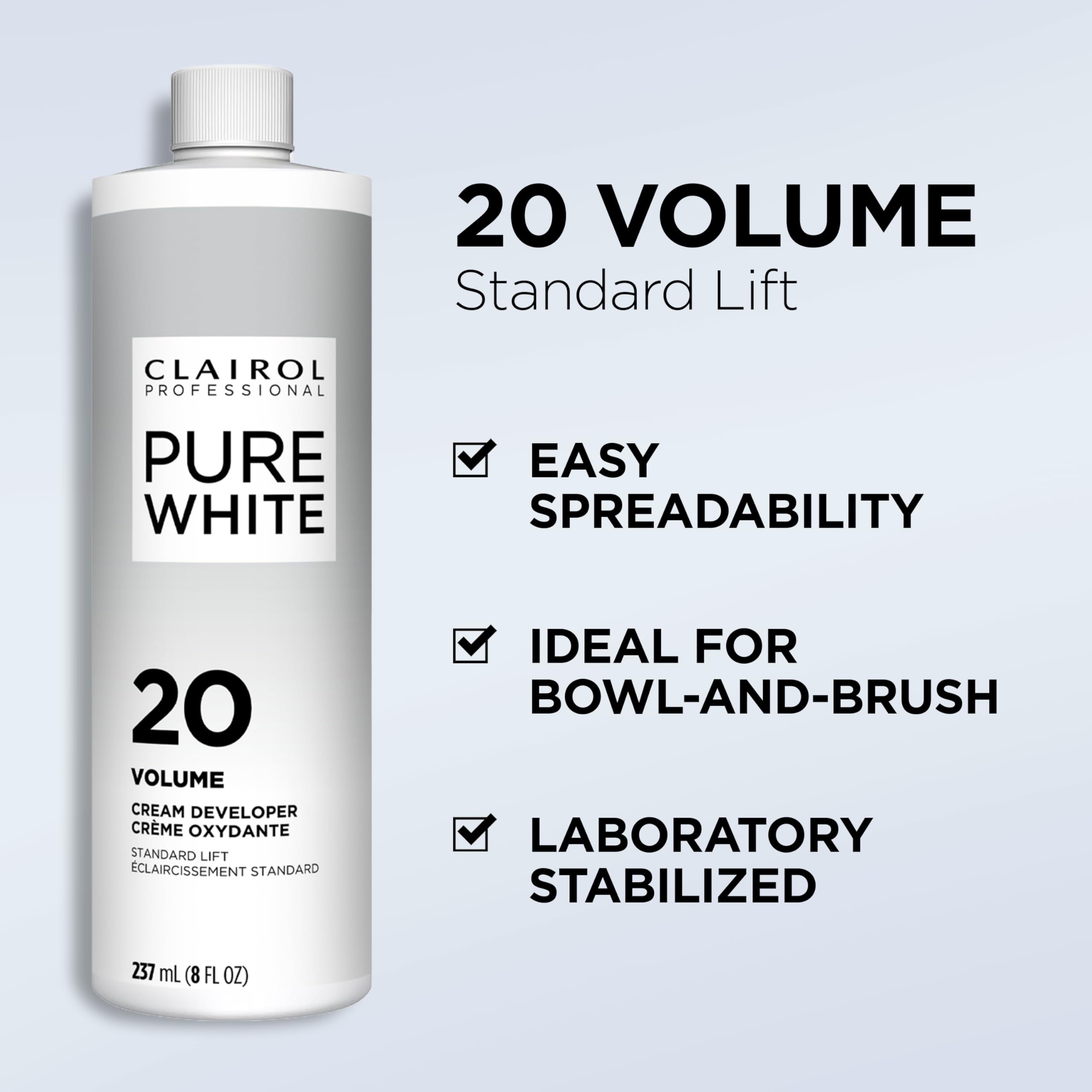 Clairol Professional Pure White Creme Developer in a bowl with brush ready to apply smoothly