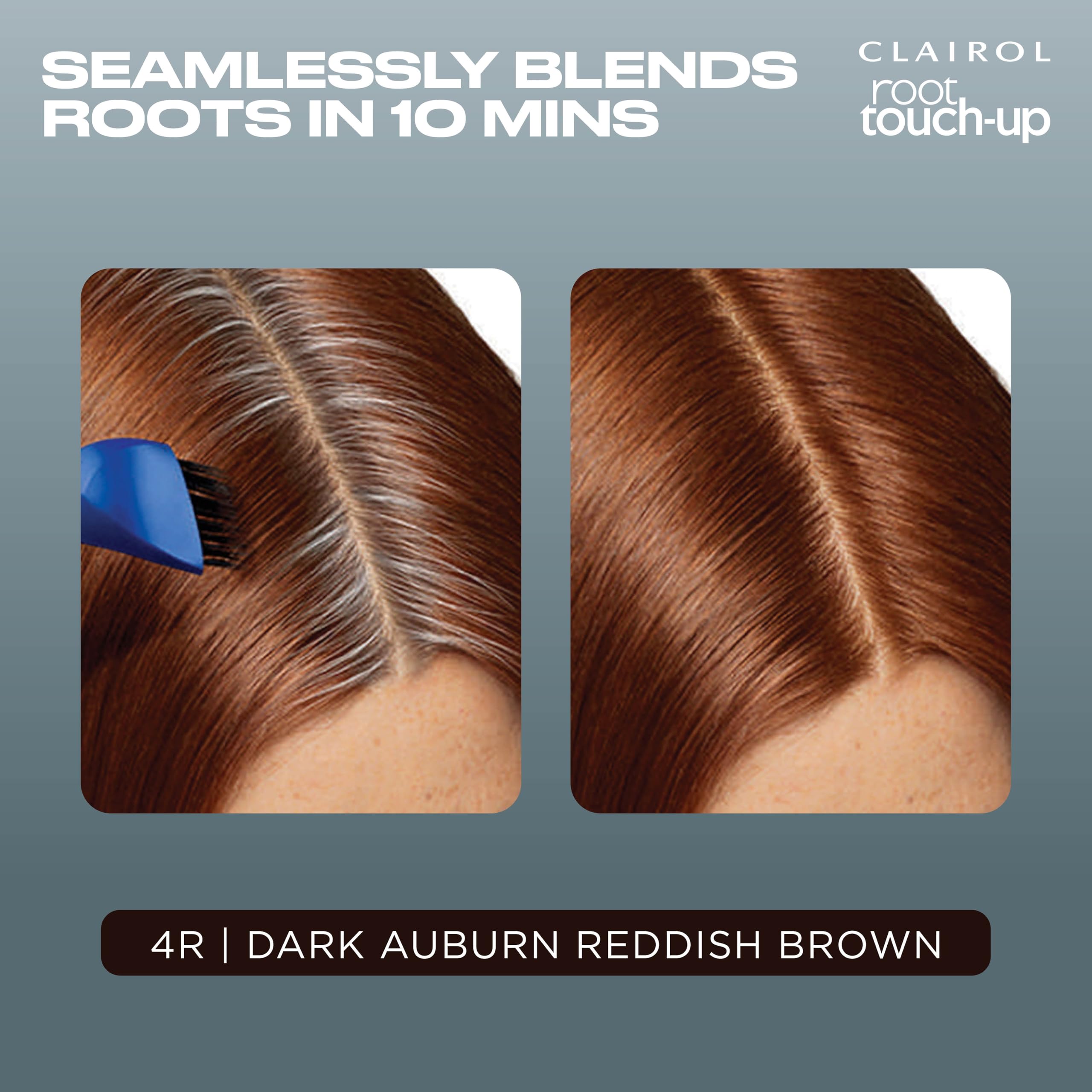 Swatch of Clairol 4R dark auburn shade matching salon tones