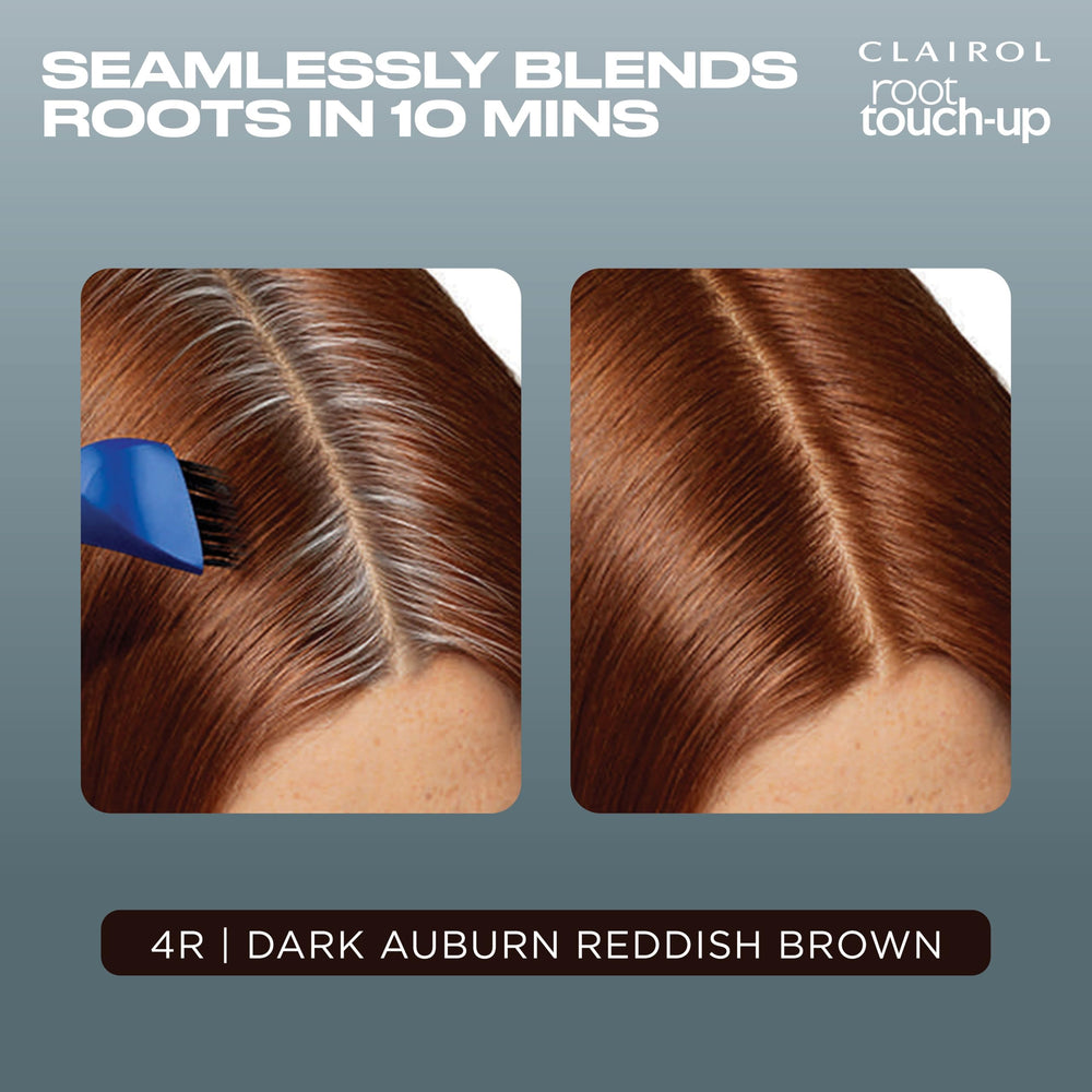 Swatch of Clairol 4R dark auburn shade matching salon tones