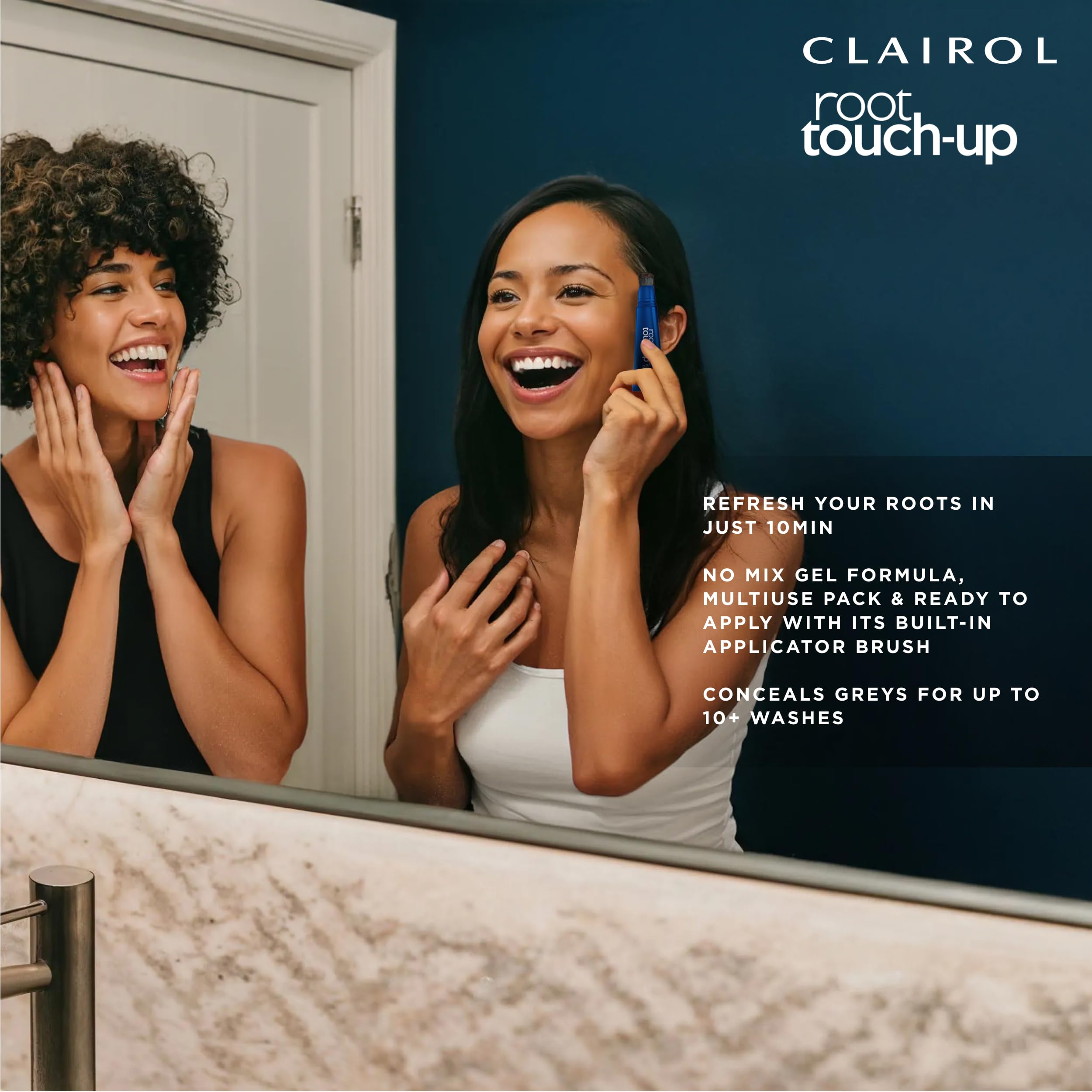 Clairol Root Touch-Up 10-minute gray coverage for fast refresh.