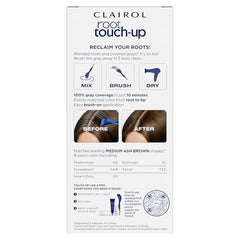 Clairol Root Touch-Up shows 10-minute gray coverage for fast touch-ups.