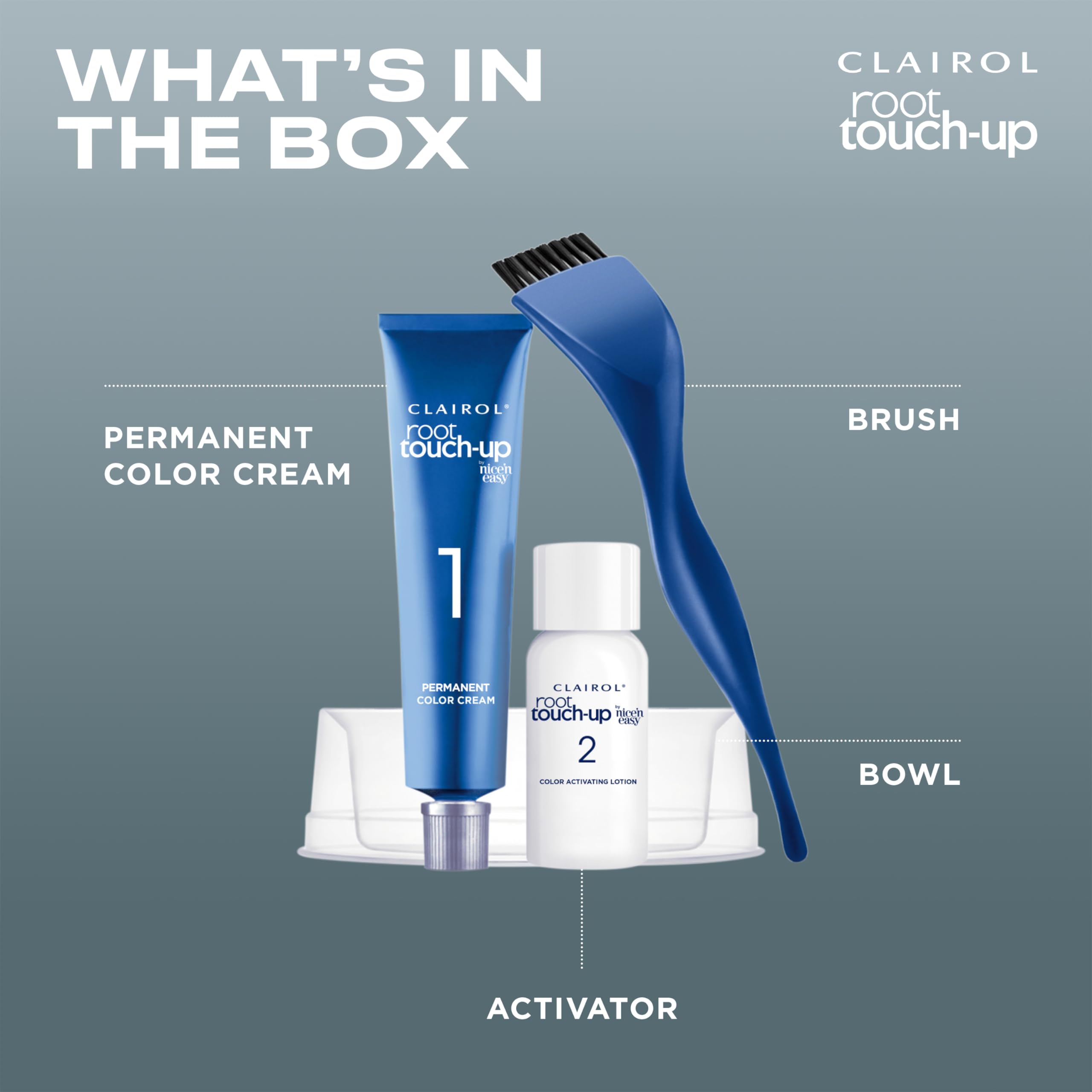Clairol Root Touch-Up activator bottle enabling quick lightening.