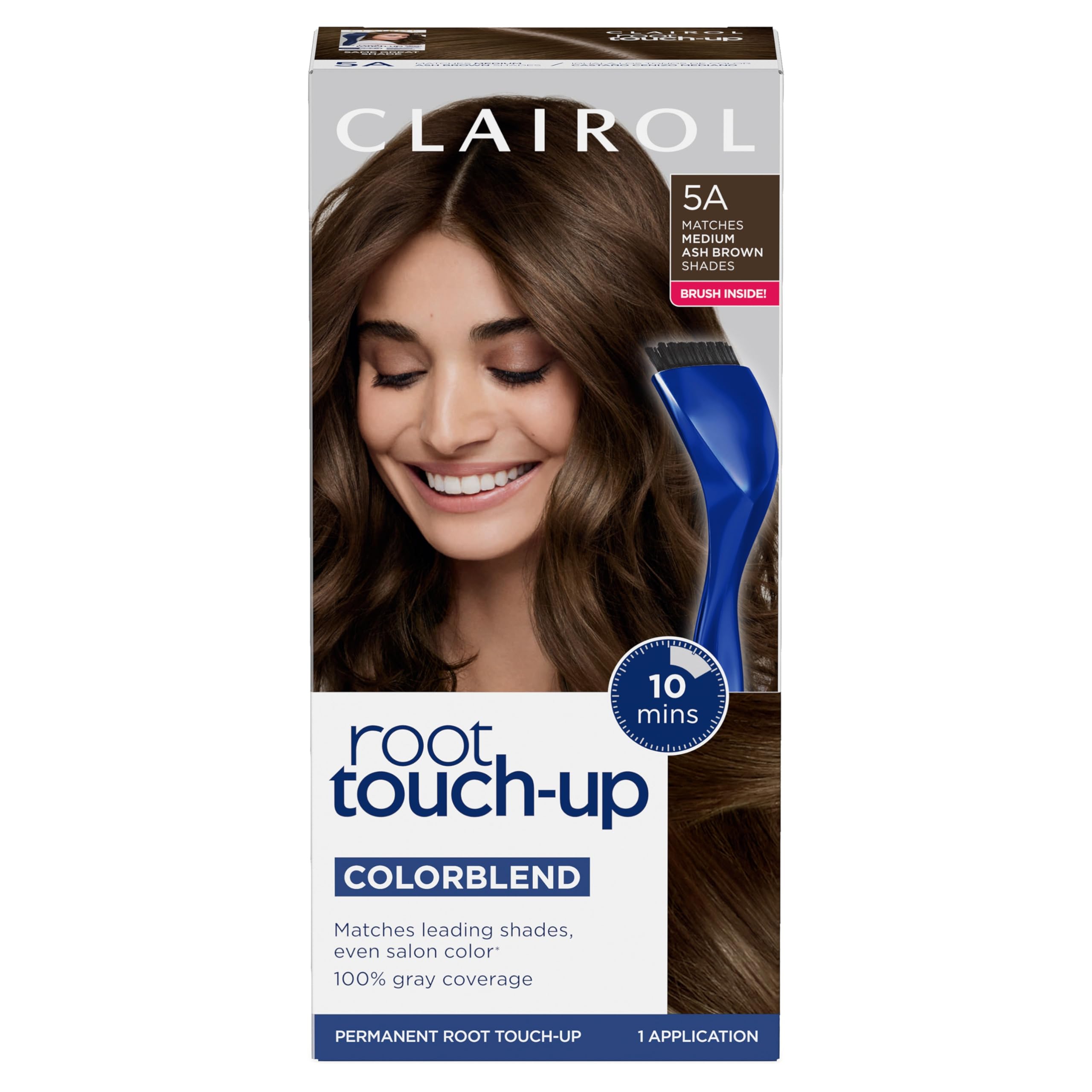 Clairol Root Touch-Up application kit with brush and bowl for quick color refresh.