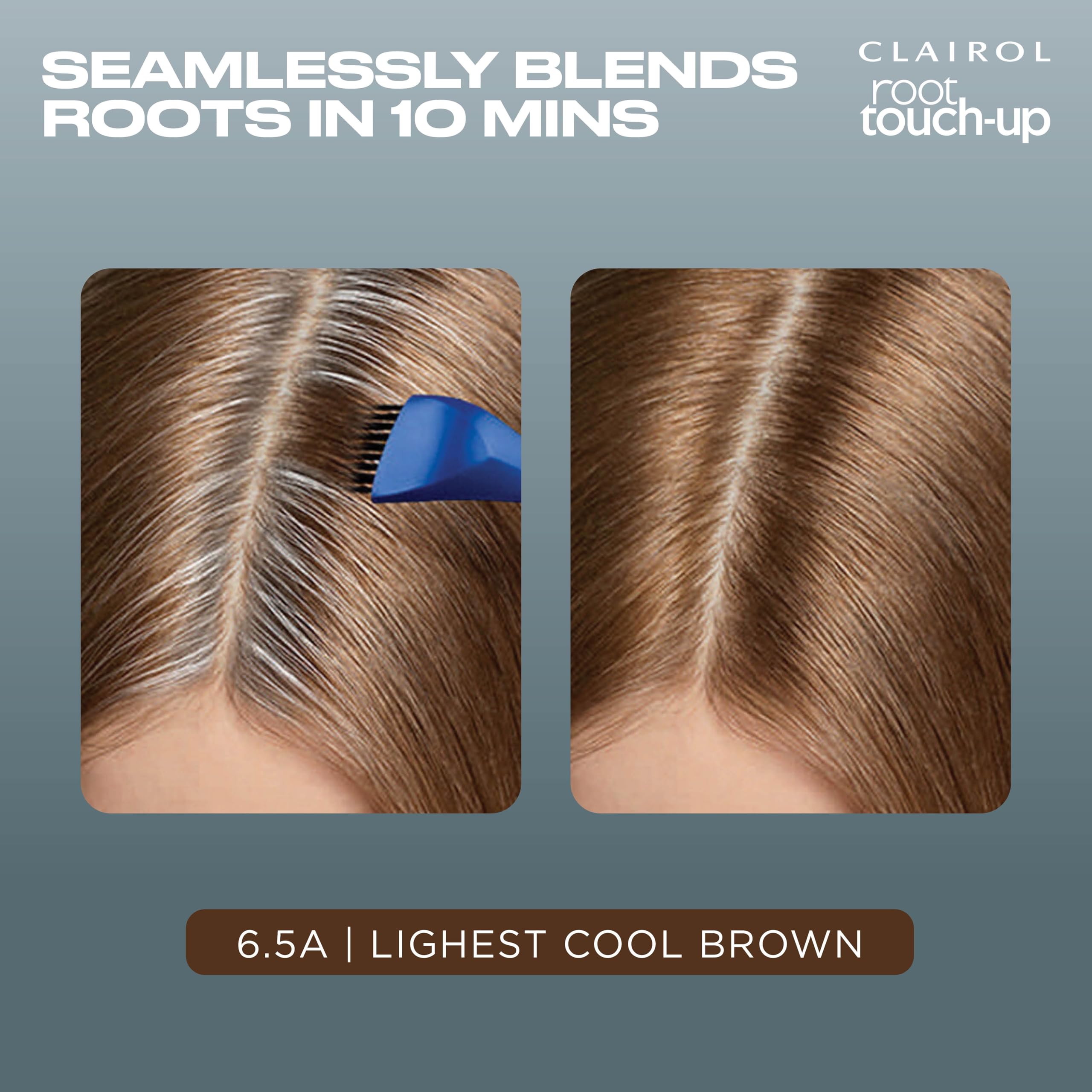 Applying Clairol Root Touch-Up to roots for quick coverage