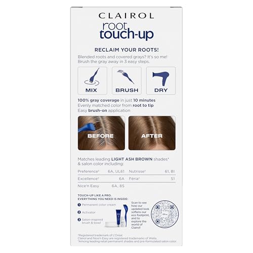 Clairol Root Touch-Up kit with brush and bowl for precise, salon-style application.
