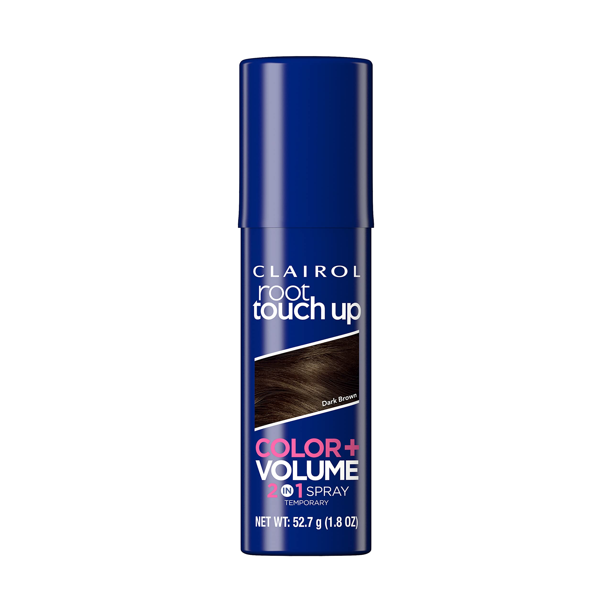 Clairol Root Touch-Up Color + Volume 2-in-1 sprays gray roots with instant volume.