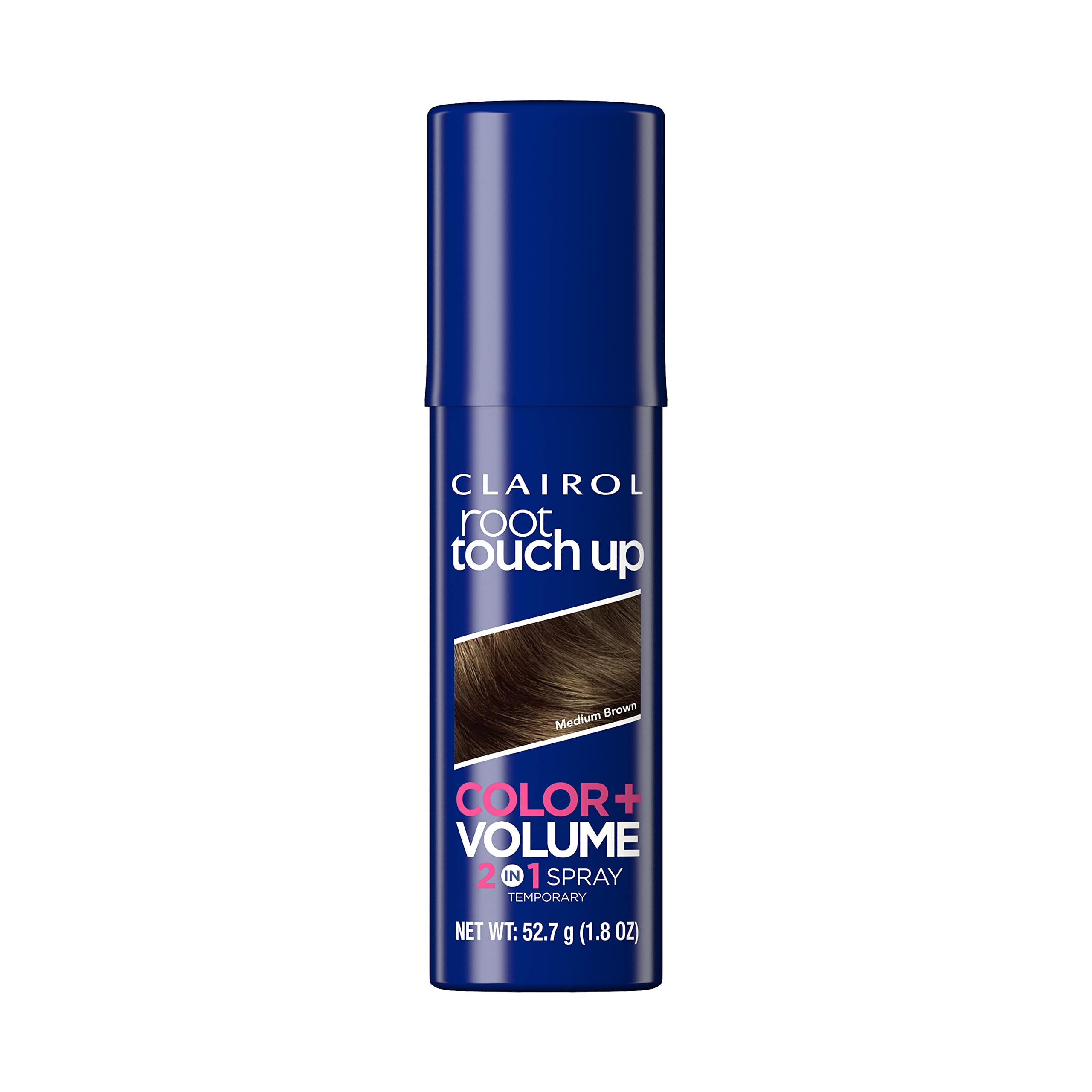 Clairol Root Touch-Up spray bottle provides instant gray coverage and added volume.