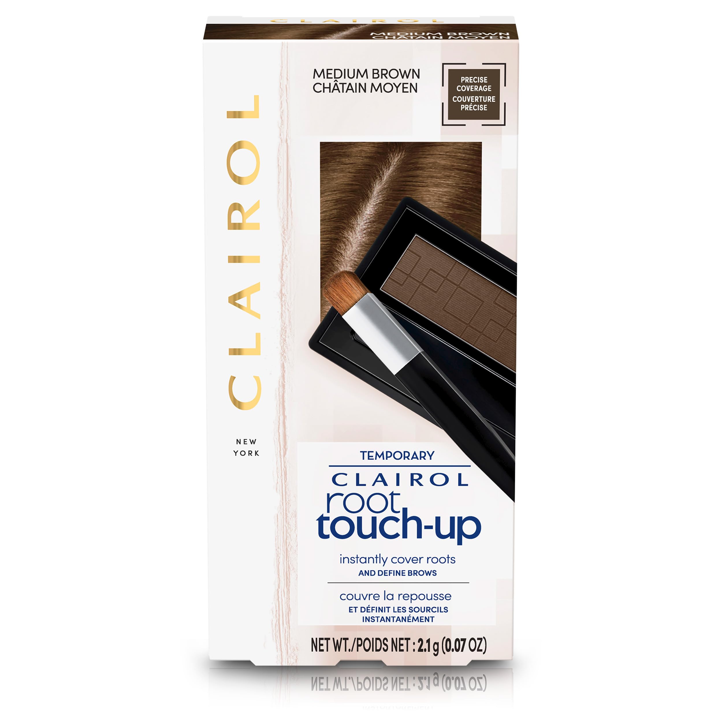 Clairol Root Touch-Up Concealing Powder compact close-up for quick gray coverage
