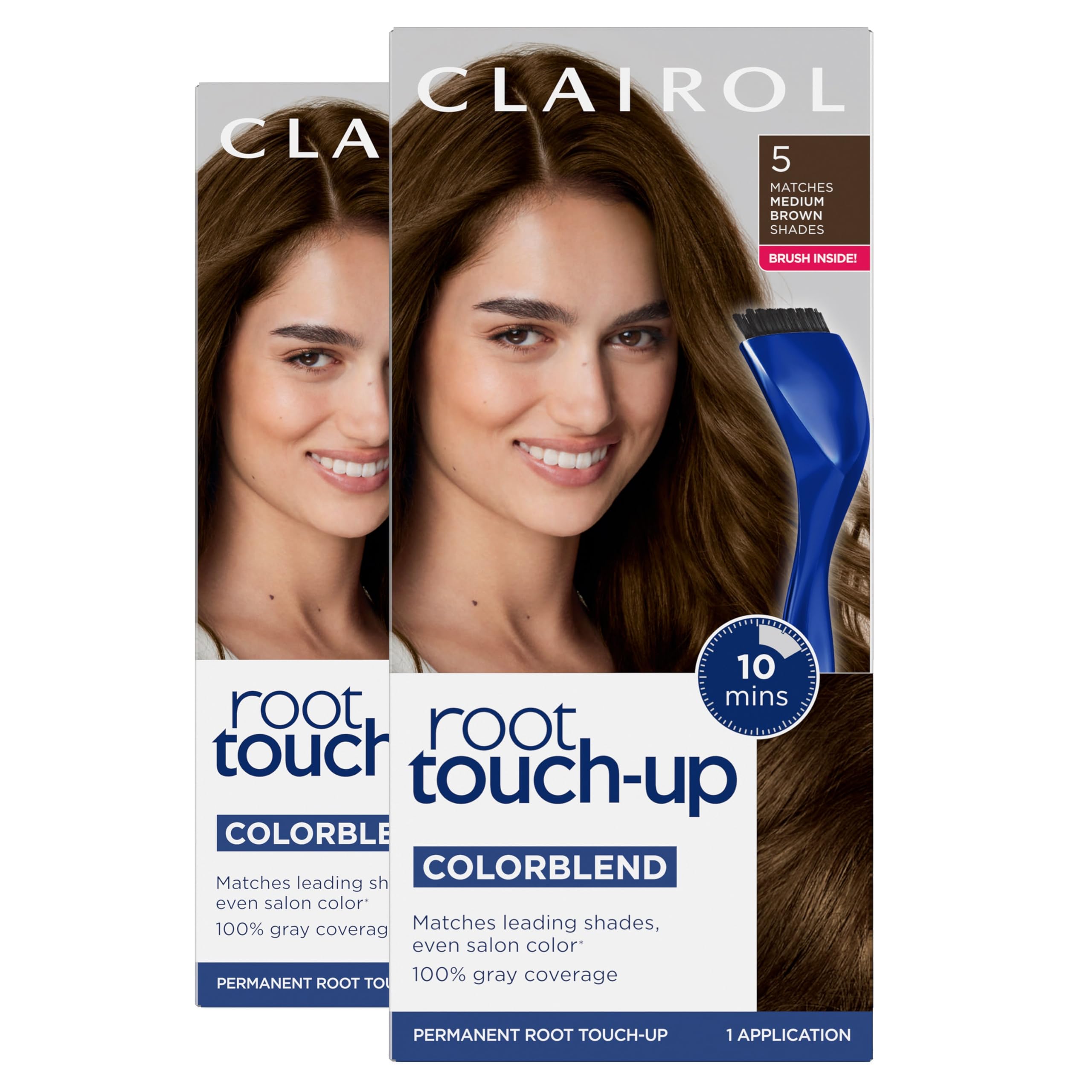Clairol Root Touch-Up kit with brush and bowl for precise at-home application.