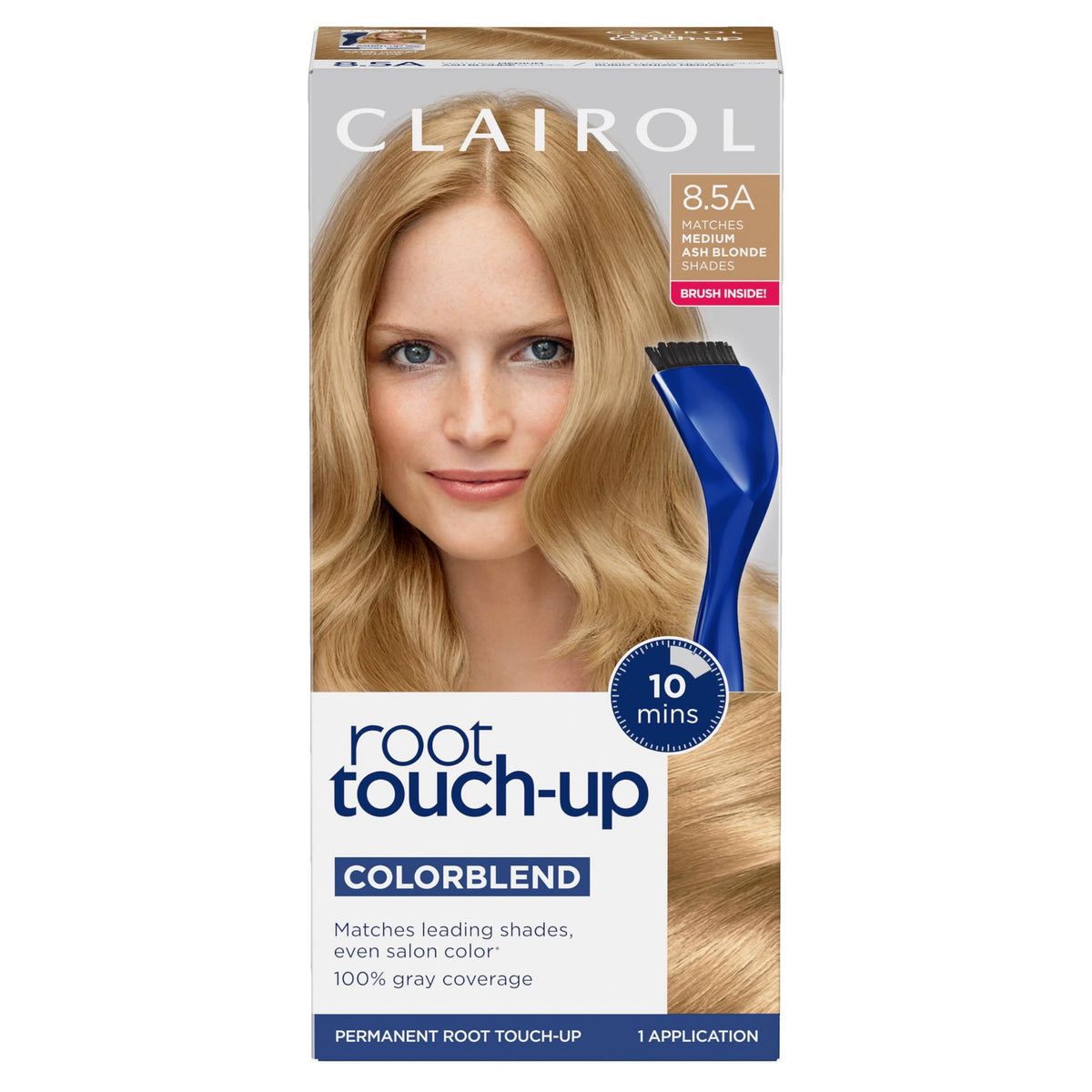 Clairol Root Touch-Up kit with brush and bowl for easy at-home use.