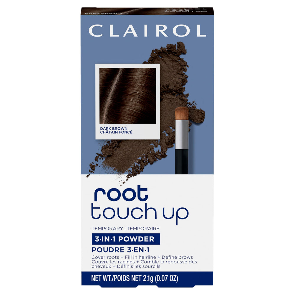 Clairol Root Touch-Up Powder with applicator brush conceals gray roots on the go.