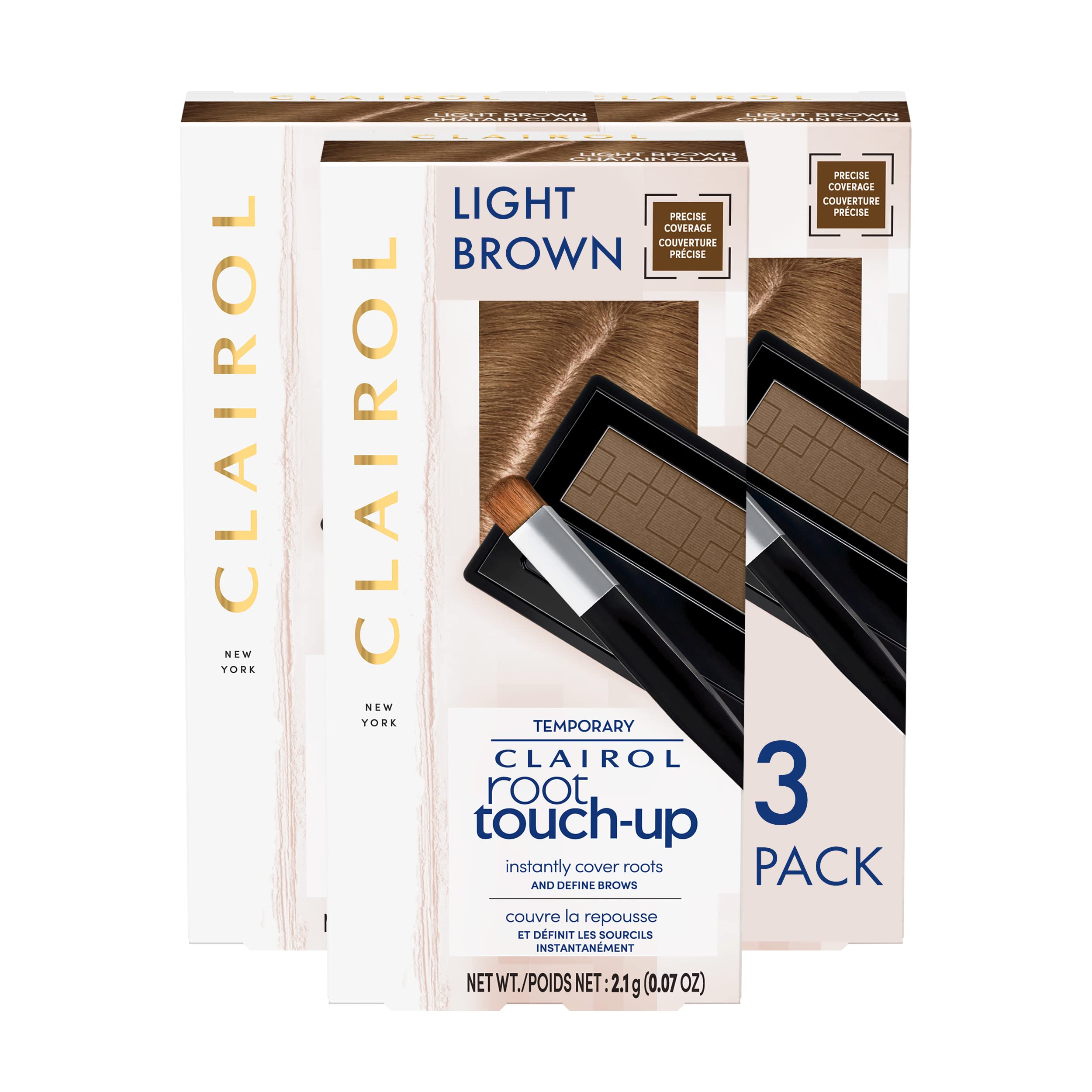 Clairol Root Touch-Up Powder compact for quick gray coverage on the go.