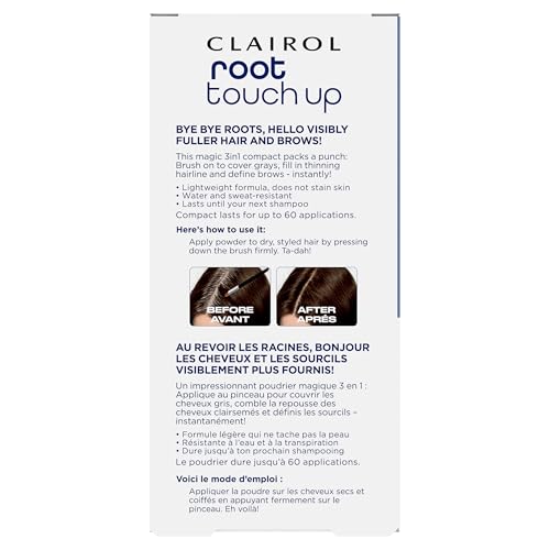 Clairol Root Touch-Up Powder blends naturally with dark brown hair for seamless coverage.
