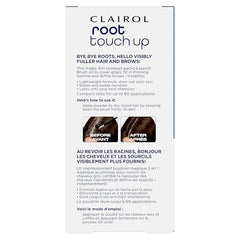 Clairol Root Touch-Up Powder blends naturally with dark brown hair for seamless coverage.