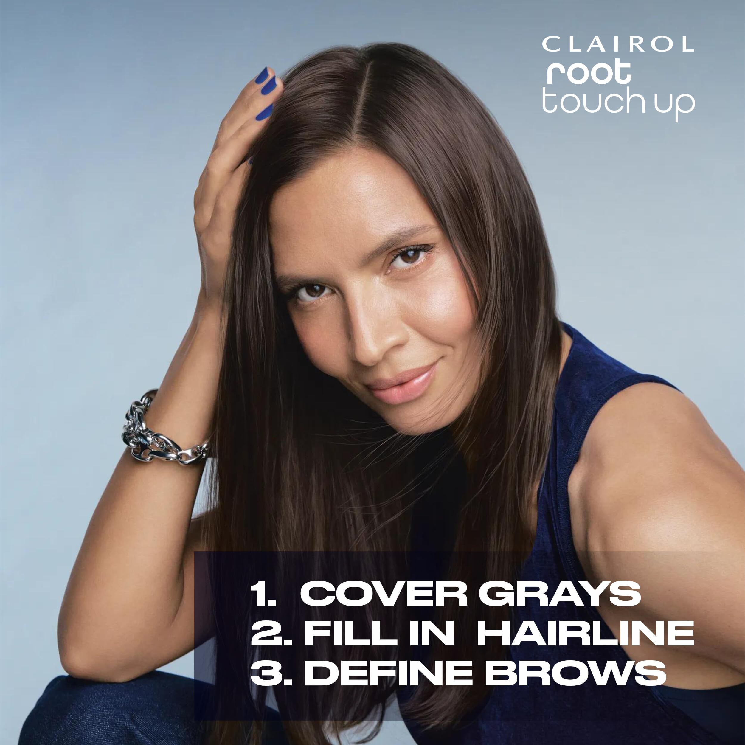 Clairol Root Touch-Up Powder precision brush targets single strands and temples without bulk.