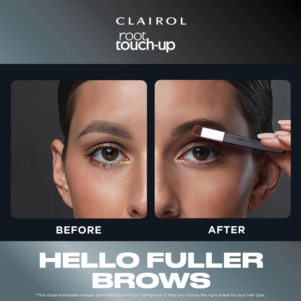Clairol Root Touch-Up Powder touching up temples for a refreshed look.