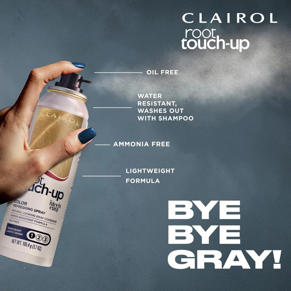 Clairol Root Touch-Up Spray dries quickly to a natural finish in dark brown.