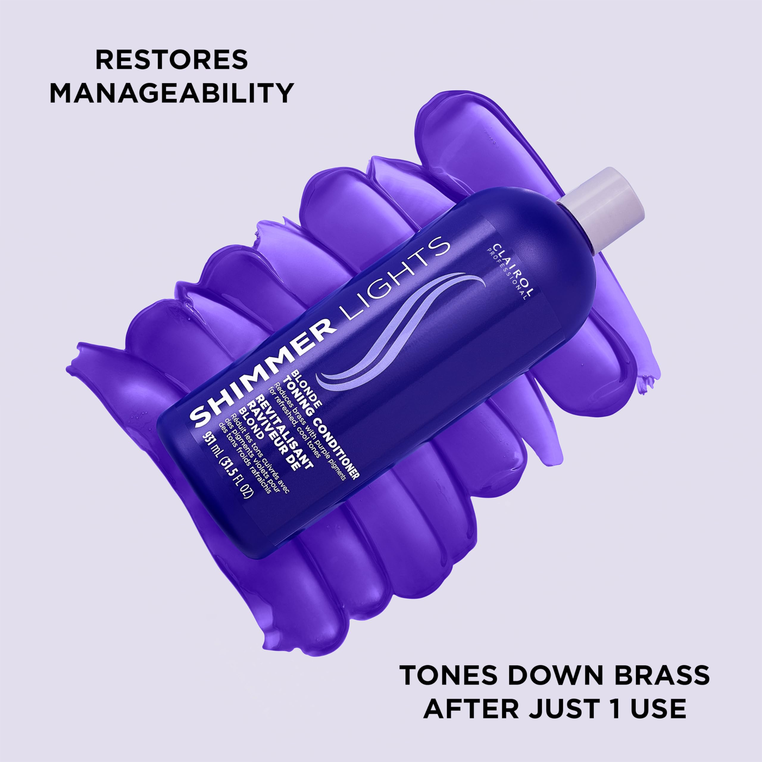 Shimmer Lights Purple Conditioner stripe shows color refresh on hair
