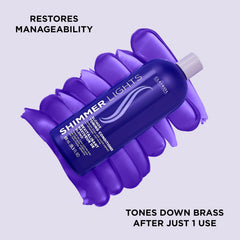 Shimmer Lights Purple Conditioner stripe shows color refresh on hair
