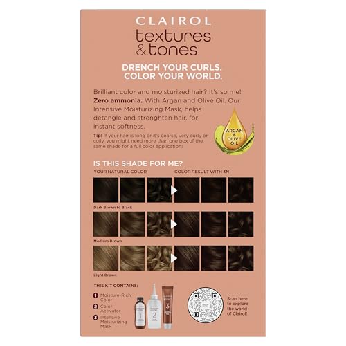 Clairol Textures & Tones dye bottle highlights argan and olive oil for moisture