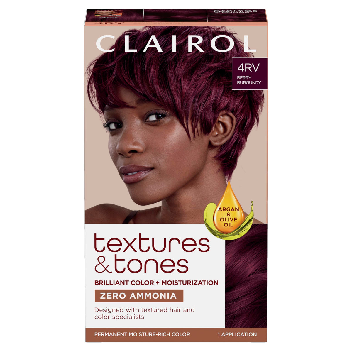 Clairol Textures & Tones Berry Burgundy bottle delivers rich color for textured hair