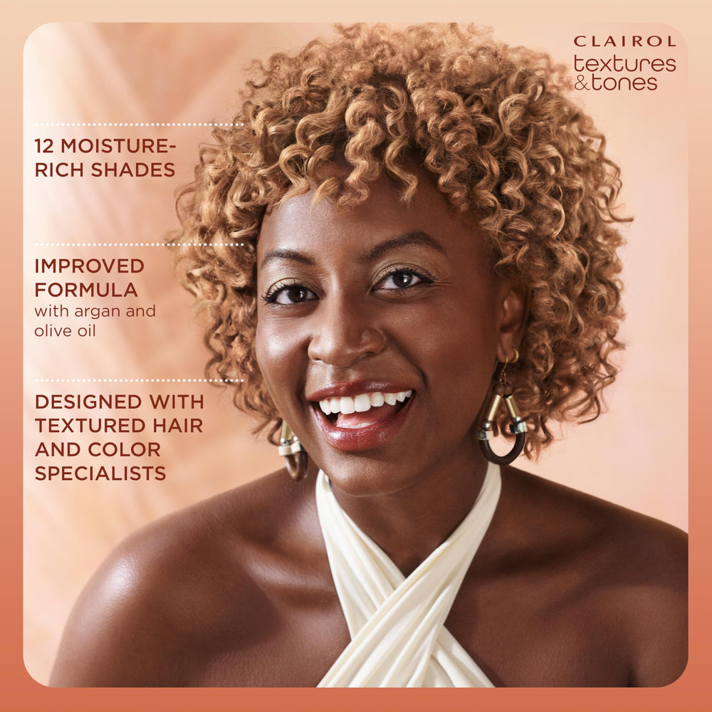 Clairol Textures & Tones color result on curls shows definition and shine