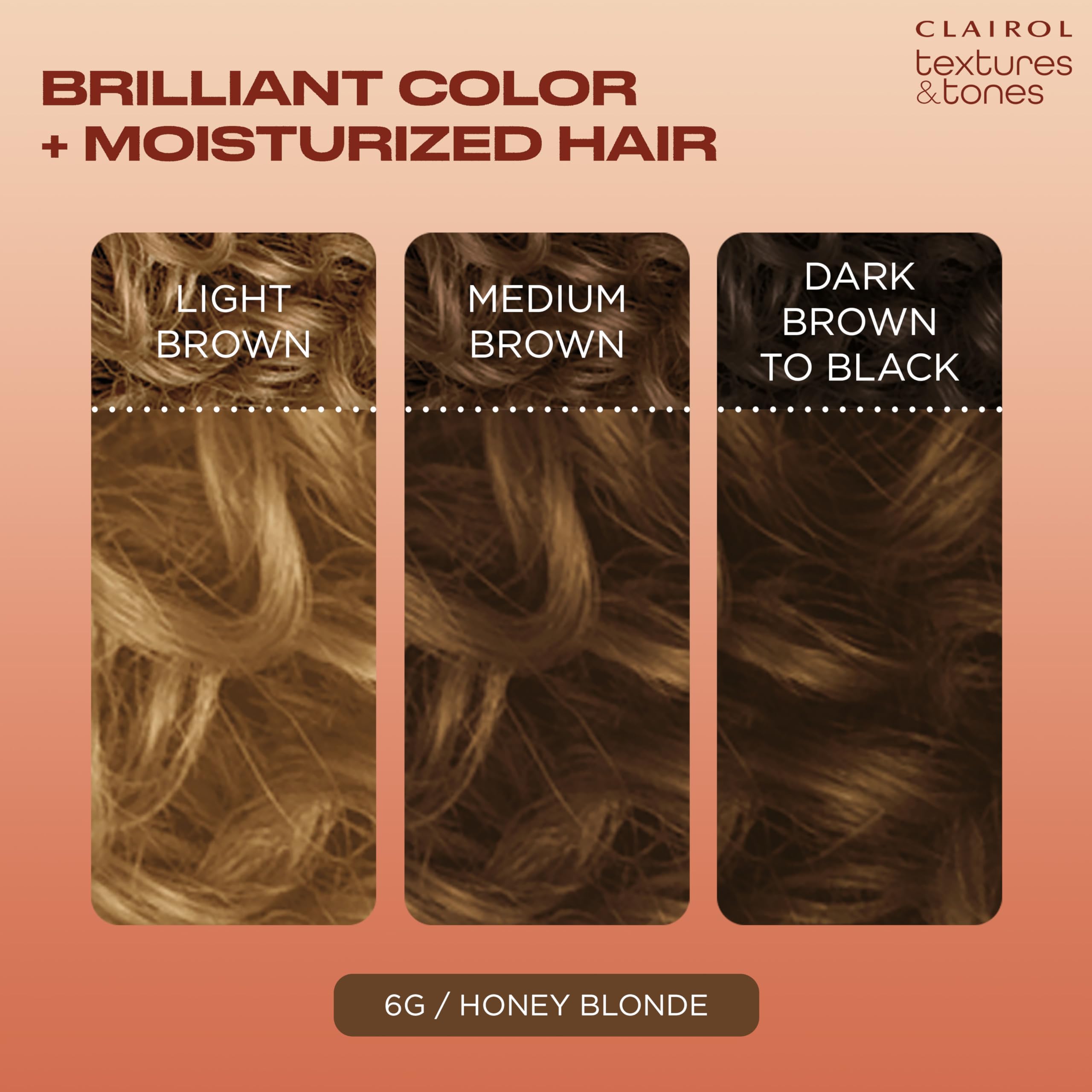 Clairol Textures and Tones Honey Blonde shade swatch showcases shimmering gold-inspired color