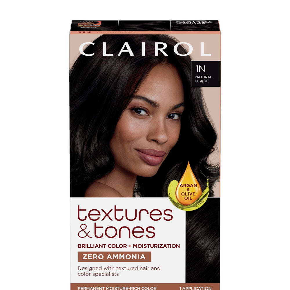 Clairol Textures & Tones Natural Black bottle for zero ammonia color.